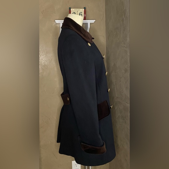 Holly Deb Vintage WOOL Blend Women Coat Black Double Breasted in Military Style - Picture 2 of 16